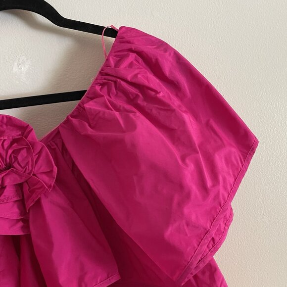 Zara Women M Fuchsia Pink 3D Rose Ruffle Asymmetric One Shoulder Voluminous Top - Picture 5 of 9